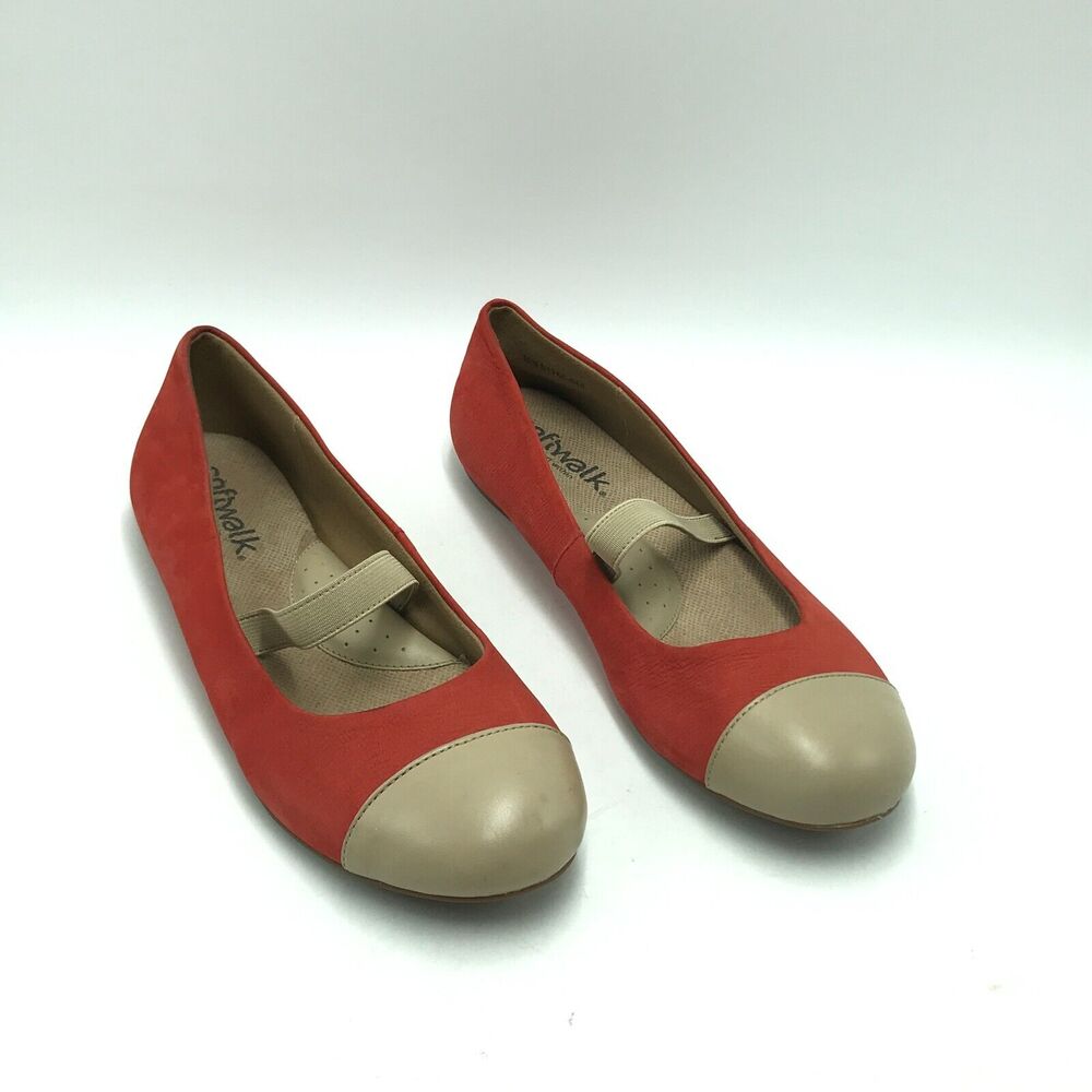 Softwalk Women's 10 Narrow Flats Red Tan Slip On Leather Career Office